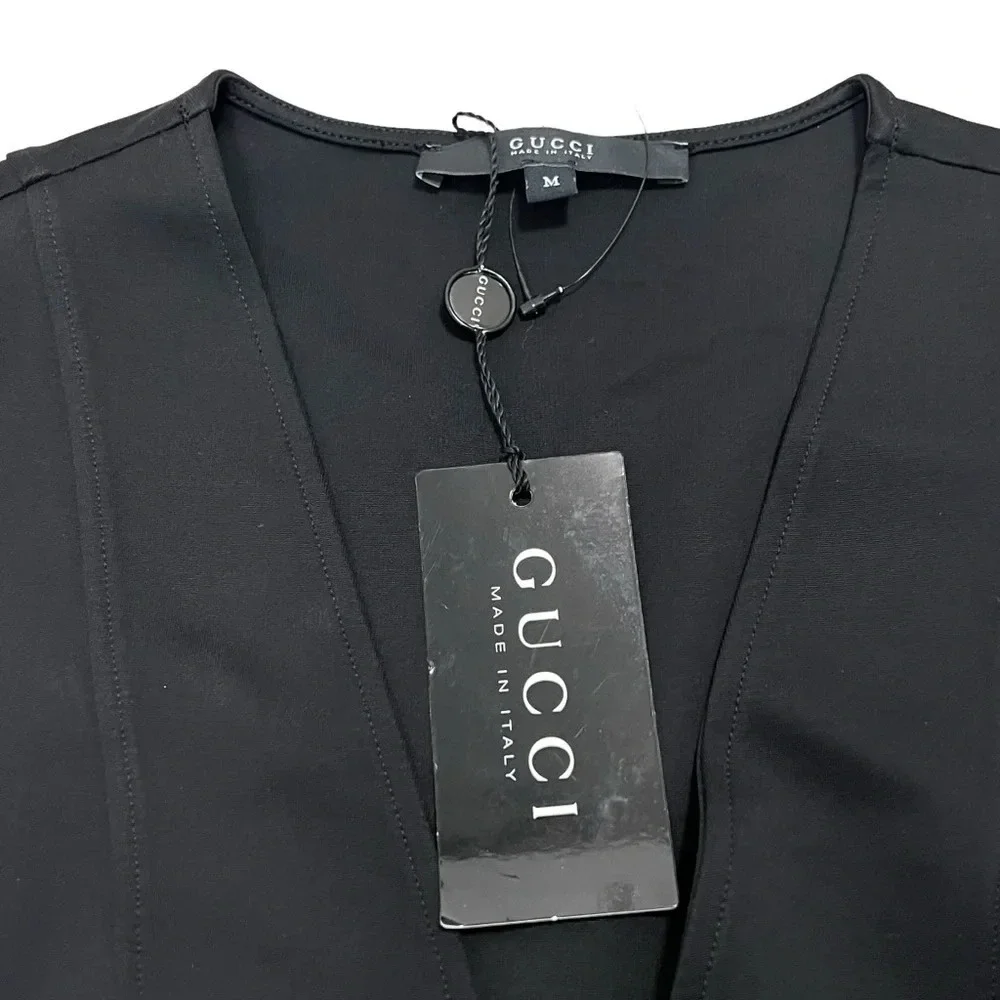 GUCCI Fitted Sleeveless V-neck Bamboo Belted Sheath Dress Black Luxury Size M - Picture 5 of 12